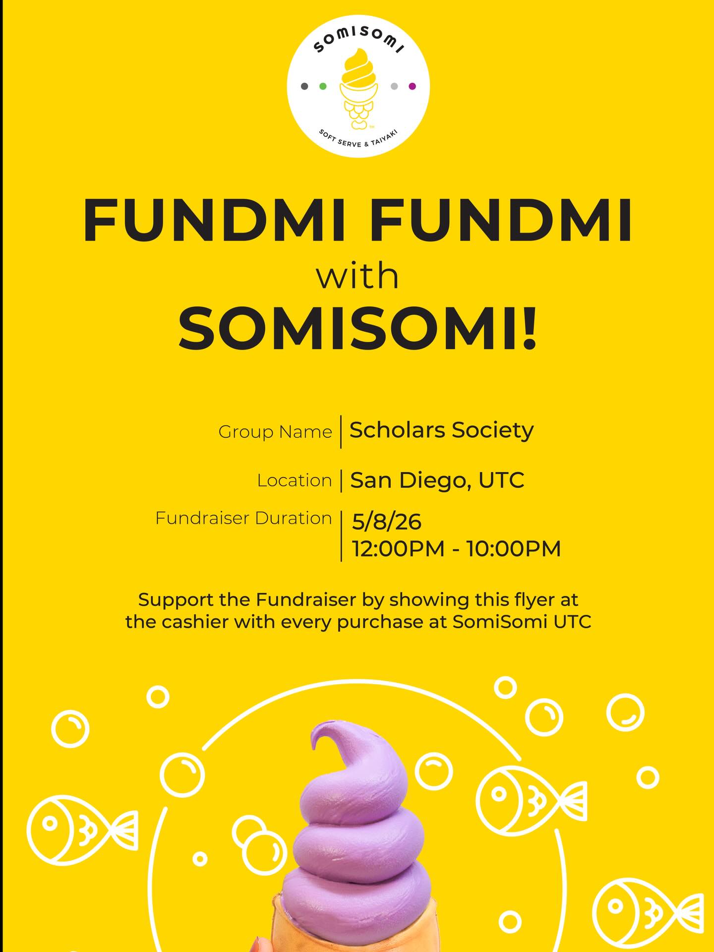 SomiSomi fundraiser flyer with date, time, and location